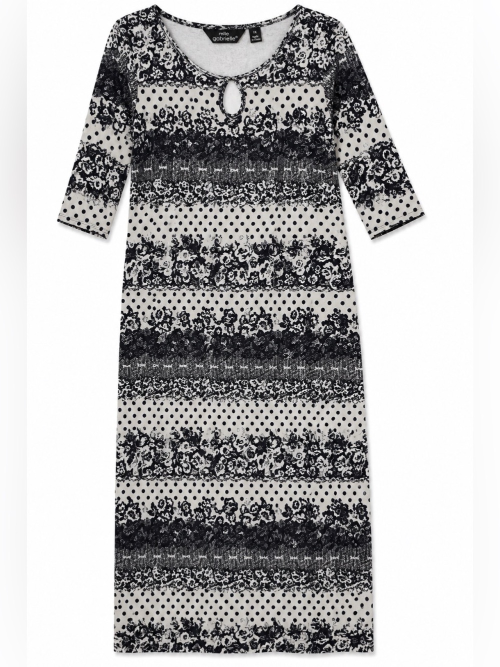 Mlle Gabrielle Black & White Striped Lace-Print Midi Dress